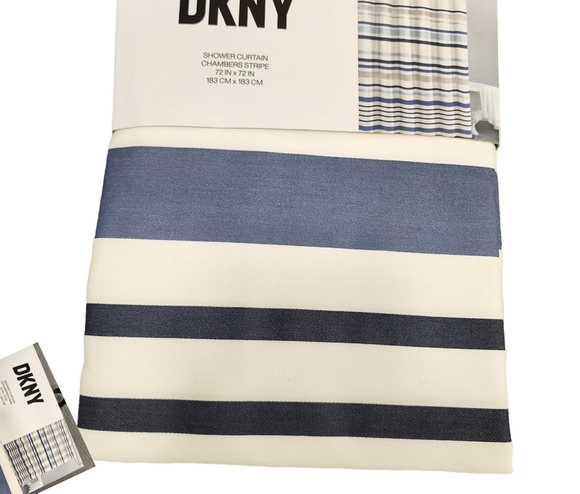 Dkny Shower Curtain Beach Blue White Chambers Striped - Picture 1 of 3